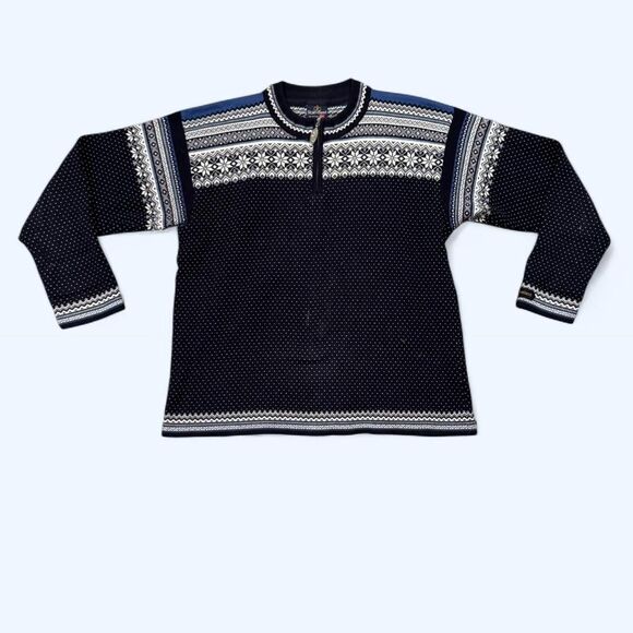 Source Unknown Sweaters - Skjaeveland Navy blue and white Norwegian knit sweater
